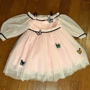 Lola + The Boys Pink Dress with Butterfly Embellishments